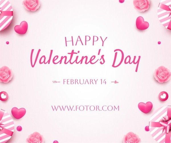 love, greeting, romantic, Pink Illustration Happy Valentine's Day Facebook Post Template