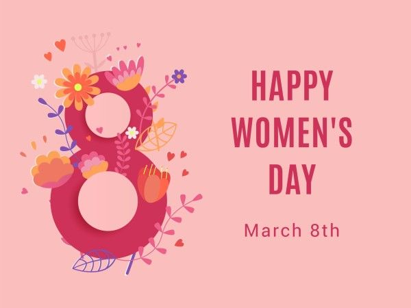 international women's day, march 8, greeting, Pink And Red Simple Illustration Happy Women's Day Card Template