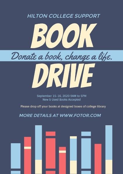donation, donate, activity, Navy Blue Book Drive Flyer Template