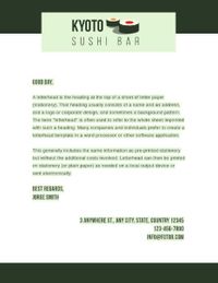 advertisement, business, promotion, Green Sushi Bar Greeting Letter Letterhead Template