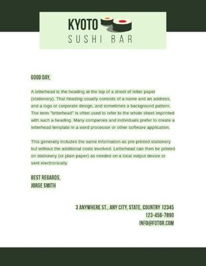 advertisement, business, promotion, Green Sushi Bar Greeting Letter Letterhead Template