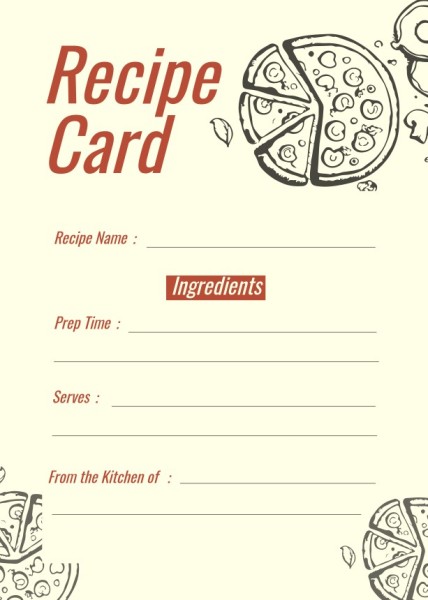 Yellow And Red Pizza Food Recipe Card Recipe Card