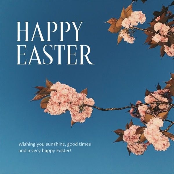easter day, festival, celebration, Deep Blue Spring Blossom Easter Greeting Instagram Post Template
