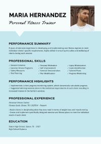 Personal Fitness Trainer Blue Resume