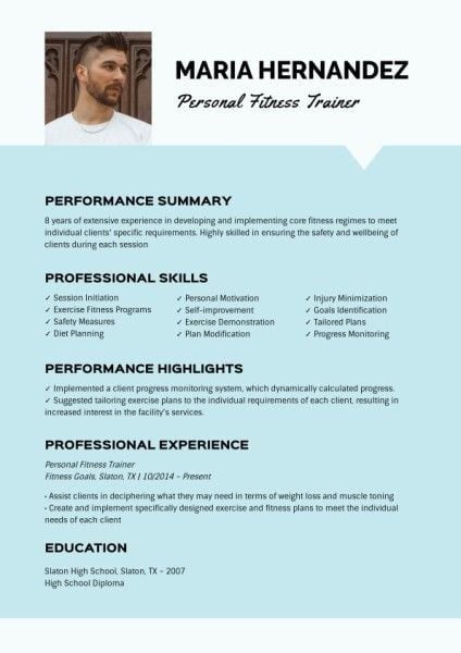 freelancing, cv, job, Personal Fitness Trainer Blue Resume Template