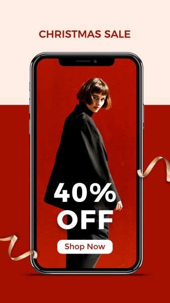 promotion, christmas sale, discount, Red Fashion Modern Christmas Holiday Sale Instagram Story Template