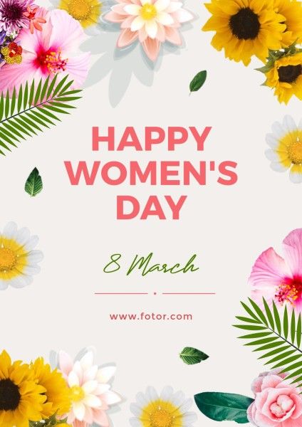 women's day, international women's day, march 8, Floral Illustration Happy Womens Day Poster Template