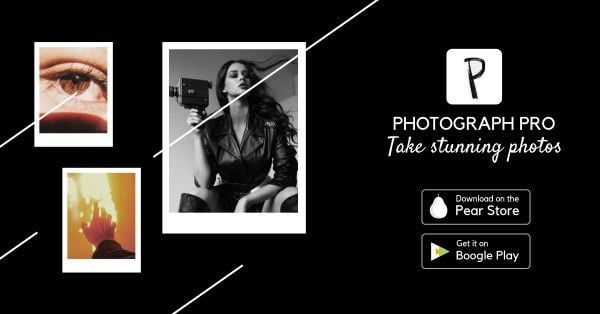 simple,  modern,  business, Black Background With Photos App Download Facebook App Ad Template