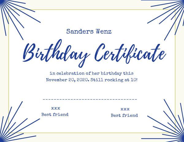 celebration, friendship, white, Blue Birthday Certificate Template