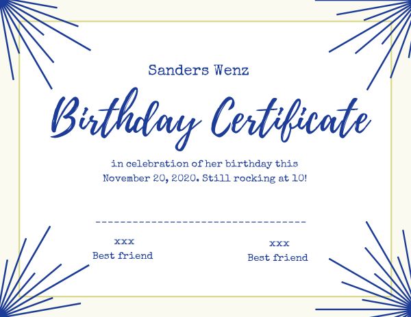 Blue Birthday Certificate Certificate