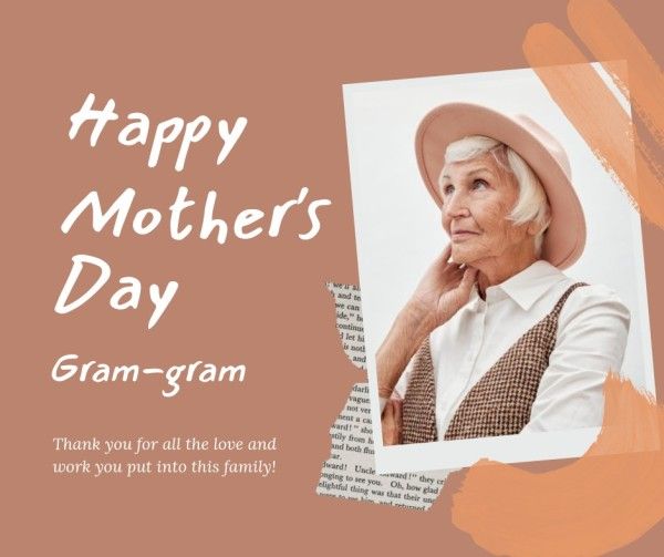 mothers day, gratitude, greeting, Brown Happy Mother's Day Facebook Post Template