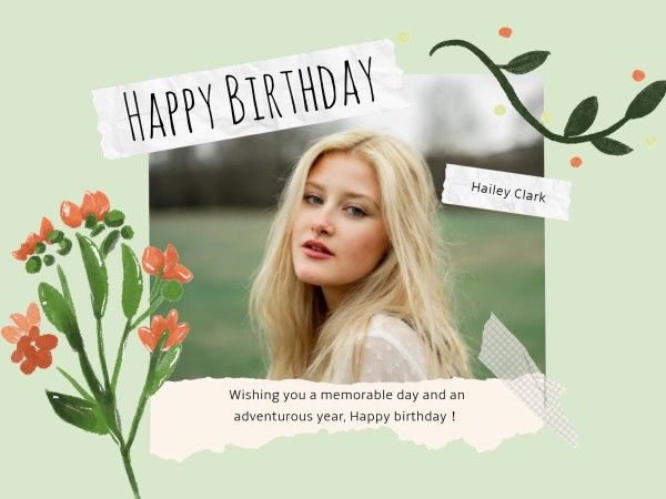 woman, girl, celebrate, Green Happy Birthday Card Template