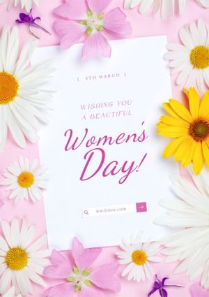 flower, march, pink pink, Pink Floral Spring Womens Day Greeting Poster Template