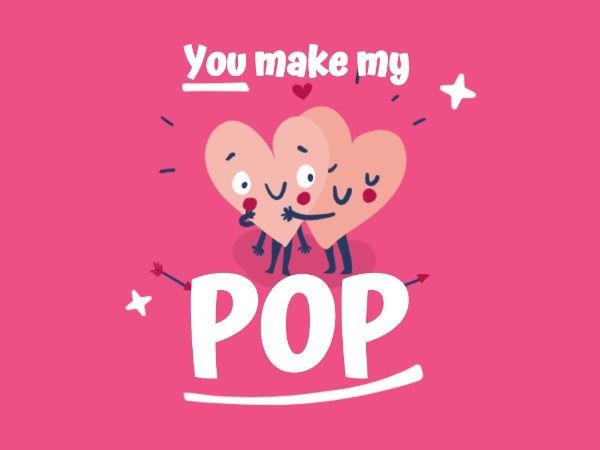ピンクハートポップバレンタインデー メッセージカード