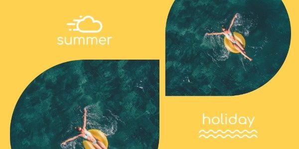 summer holiday, holiday, resort, Yellow Summer Swimming Collage Twitter Post Template