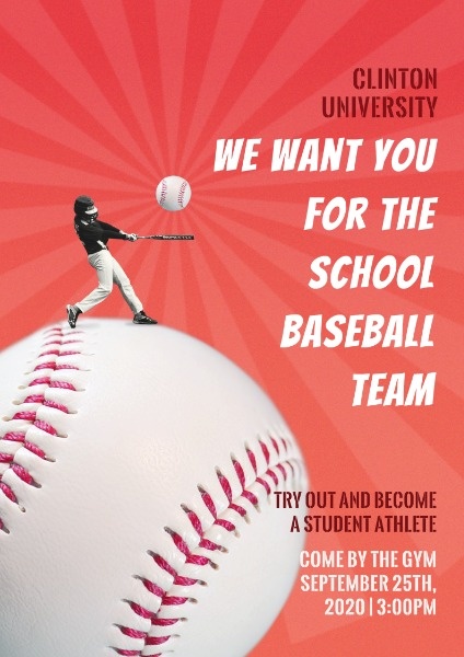 Online Recruitment Posters For Baseball School Teams Poster Template