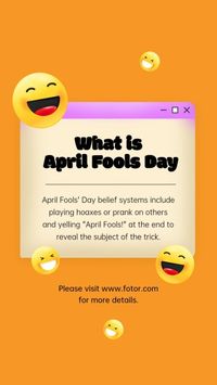 april fools' day, event, celebration, Orange Smiley What Is April Fools Day Instagram Story Template