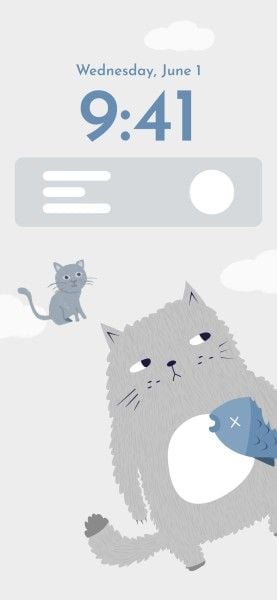 蓝色和灰色卡通有趣的猫 高清手机壁纸