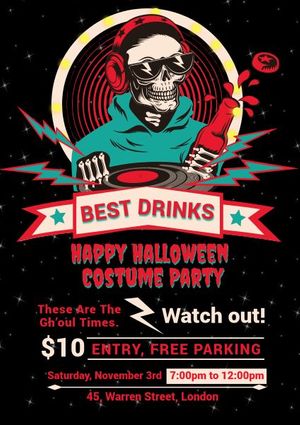 bars, skeletons, beer, Happy Halloween Costume Party Poster Template