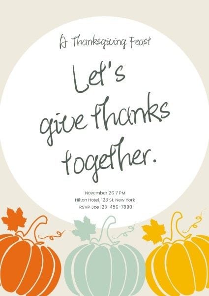 thankful, love, vector, Yellow Pumpkin Thanksgiving Invitation Template