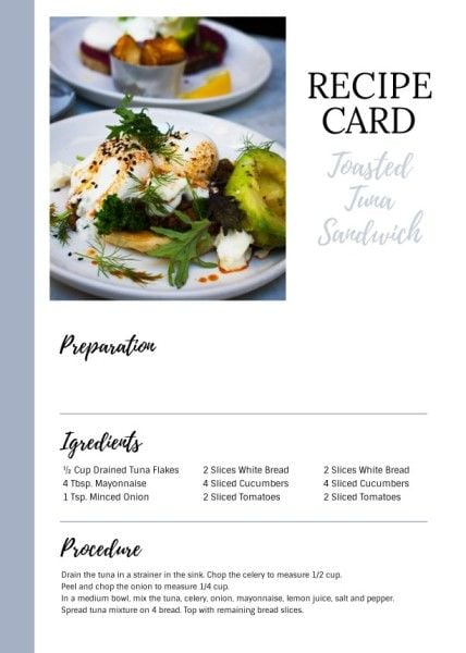 White And Gray Recipe Card
