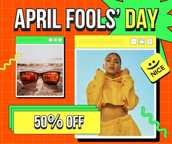 april fools' day, celebration, festival, Orange And Green UI Digitalism April Fools' Sale Facebook Post Template
