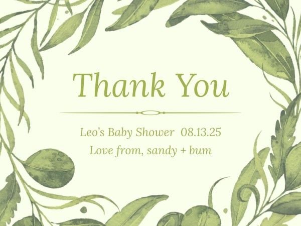 love, thanks, graffiti, Green Baby Shower Thank You Card Template