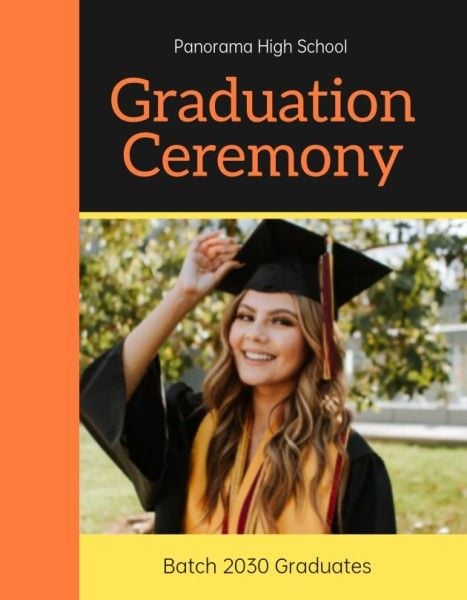 student, commencement, university, Orange High School Graduation Ceremony  Program Template