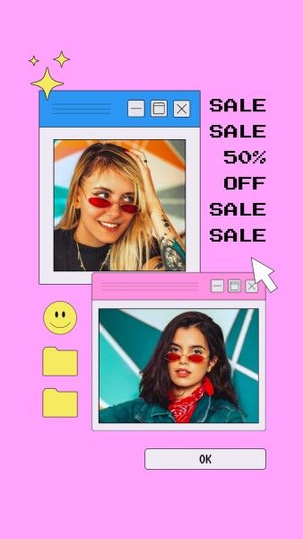 promotion, discount, photo collage, Pink Illustration Browser Window Fashion Sale Instagram Story Template