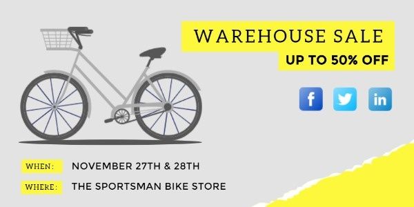bicycle, store, shop, Bike Warehouse Sale Twitter Post Template