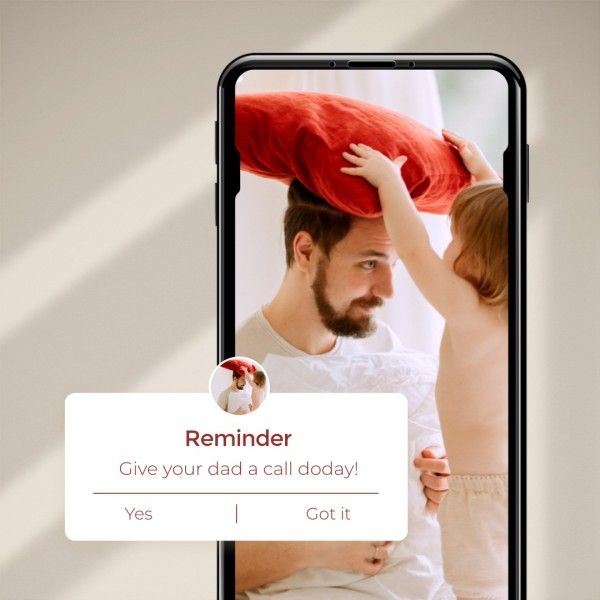dad, greeting, ui, Minimal Phone Mockup Father's Day Reminder Notification Instagram Post Template