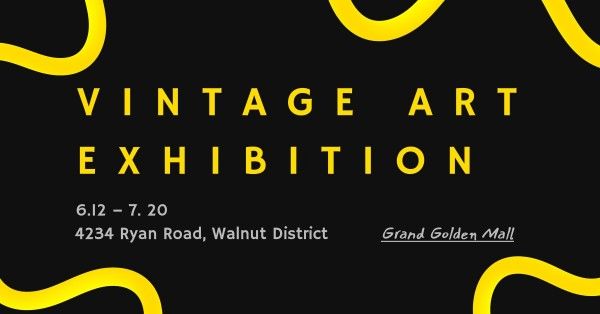  cover photo,  social media,  social network, Black And Yellow Vintage Art Exhibition Facebook Event Cover  Facebook Event Cover Template