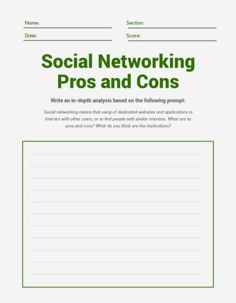 learning, social media, pro and con, Social Networking Pros And Cons Worksheet Template
