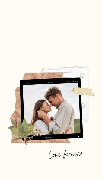 love, couple, botanical, Beige Retro Film Frame Photo Collage Mobile Wallpaper Template