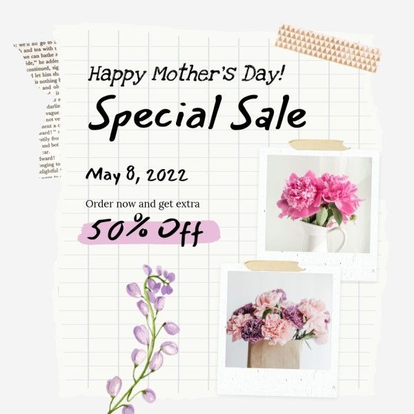 promotion, promo, mothers day, Gray Scrapbook Mother's Day Sale Instagram Post Template