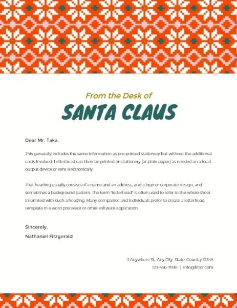 Santa Claus Greeting Letter Letterhead