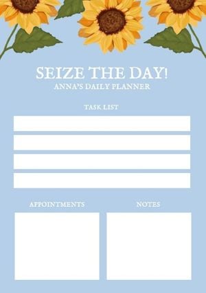 to do list, schedule, agenda, Blue Background Sunflower Planner Template