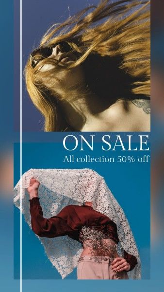 woman, girl, fahsion, Blue Fashion On Sale Instagram Story Template