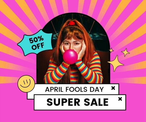 april fools' day, celebration, festival, Retro Pink Geometric April Fools' Sale Facebook Post Template