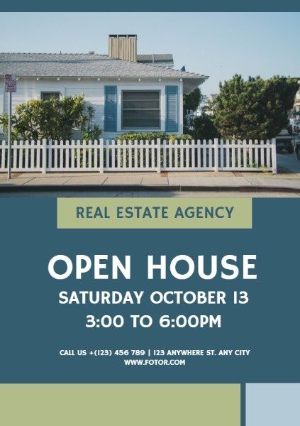 sale, marketing, business, Green And Blue Open House Flyer Template
