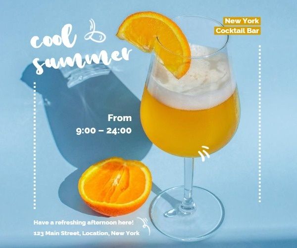 drinks, drink, beer, Light Blue Summer Cocktail Sale Facebook Post Template