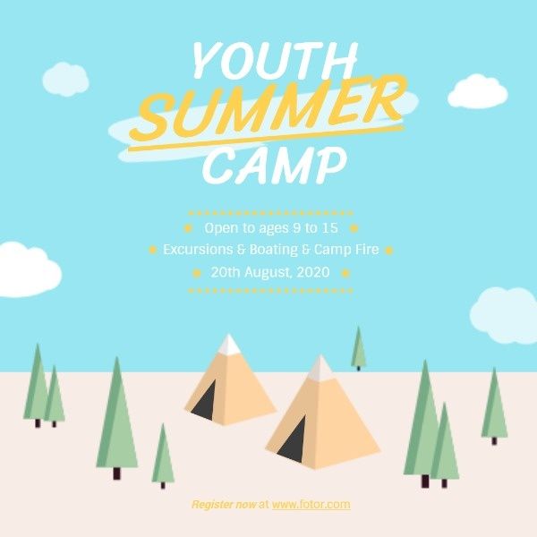 fun, adventure, hike, Youth Summer Camp Instagram Post Template Instagram Post Template