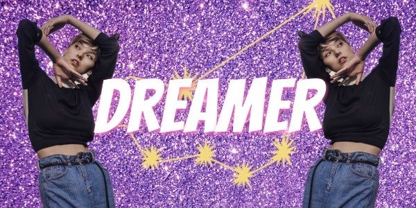 dreamer, lifestyle, social media, Purple Glitter Dreaming Girl Twitter Post Template