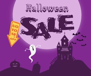 hallpween, pumpkin, festival, Purple Halloween Holiday Sale Facebook Post Template