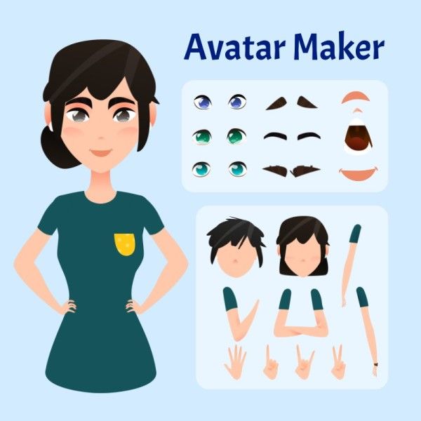 avatar maker, avatar designer, avatar builder, Black Hair Cartoon Girl Avatar Template