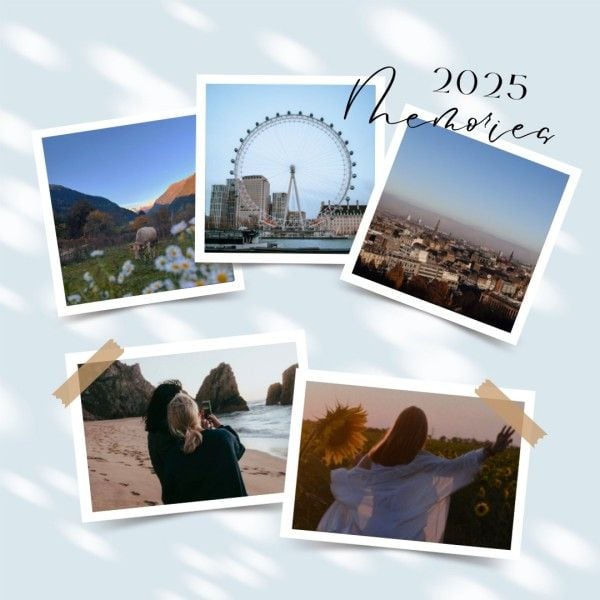 life, lifestyle, holiday, Fresh Blue Background New Year Travel Memories Photo Collage (Square) Template