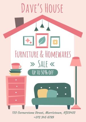 sales, promotion, discount, Pink Furniture Sale Homeware Poster Template
