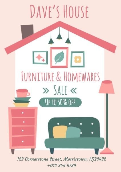 sales, promotion, discount, Pink Furniture Sale Homeware Poster Template