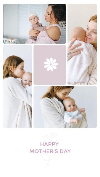 mothers day, mother day, greeting, White Clean Happy Mother's Day Photo Collage 9:16 Template
