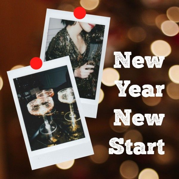 new start, social media, holiday, Black White New Year Drink Photo Collage (Square) Template